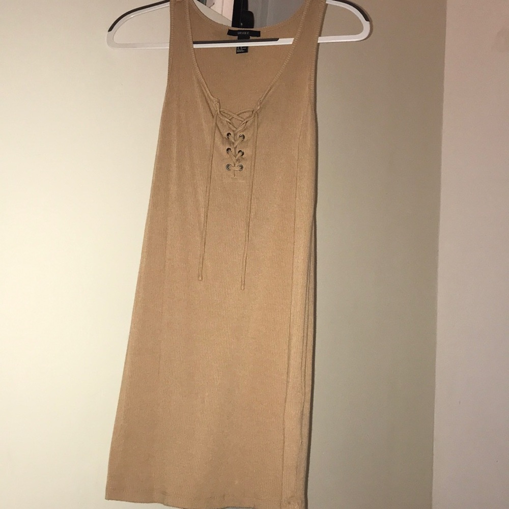 nude medium front tie tank dress
